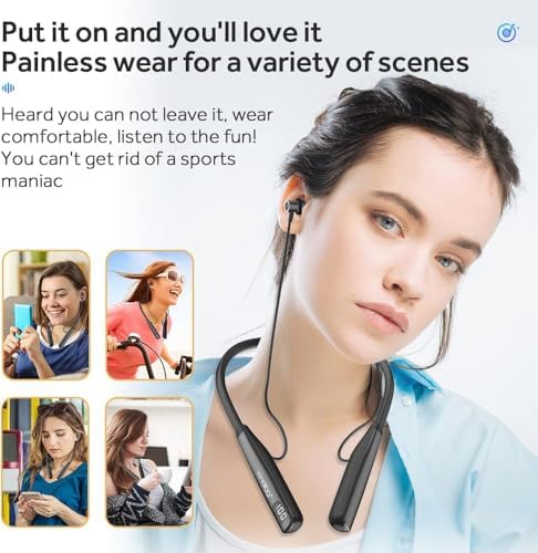 Revolutionary Bluetooth 5.0 Neck Earbuds with 100-Hour Playback – IPX5 Waterproof Sports Headphones for Active Lifestyles, Magnetic Design, Built-in Microphone & TF Card Slot for Ultimate Convenience – Perfect for Gym, Running, and Outdoor Activities (Model A12)