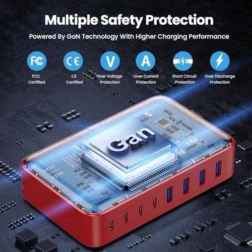 200 W Ga N III USB C Charging Hub – 6-Port Fast Charging Station for Laptops and Devices – PD 65 W Compatible with Mac Book Pro, i Pad, i Phone 15/16, Galaxy S23/S24, Steam Deck & More – Ultimate Universal Charger for Home, Office & Travel