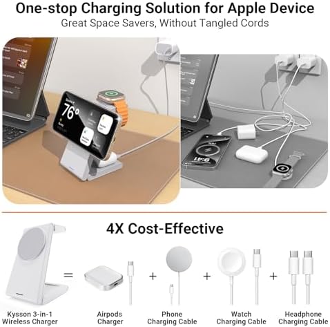 Ultimate Foldable 3-in-1 Wireless Charging Station for i Phone, Apple Watch & Air Pods – Travel-Friendly Magnetic Charger Stand for i Phone 12/13/14/15/16 in Pure White – Fast, Compact, and Versatile Power Solution for Multiple Devices