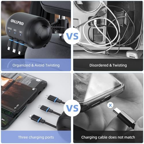 Transform Your Travel Experience with the OHLPRO 3-in-1 Retractable Backseat Charger – Fast Charging Dock for All Smartphones Including i Phone & Samsung | Ultimate Solution for Ride-Share Drivers and Passengers | Organized, Hassle-Free Charging for Uber, Lyft, and Daily Commutes | Enhance Comfort and Connectivity on the Go