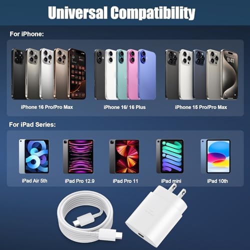 High-Speed 30 W USB C Fast Charger for i Phone 15 & 16 Pro Max with 6 FT Cable – Ultimate Compatibility for i Pad and Samsung Galaxy S24 – Compact, Reliable Power Block with Advanced Safety Features for On-the-Go Charging