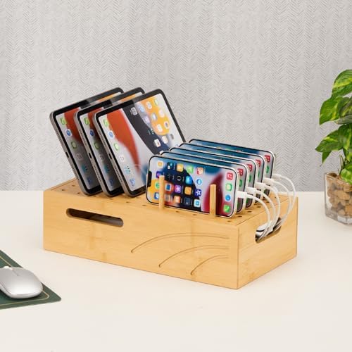 Natural Bamboo Multi-Device Charging Station – Elegant Desk Organizer for Phones, Tablets, and Laptops | Fast Charge & Clutter-Free Solution for Work-from-Home Efficiency | Sustainable & Durable Design for Modern Professionals