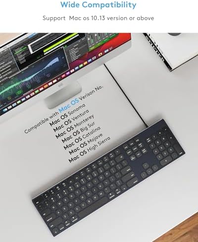 Sleek All-Aluminum Wired Keyboard for Mac – Full-Size USB-A & USB-C Connectivity, Ergonomic Design with Numeric Keypad for Enhanced Productivity on i Mac, Mac mini, Mac Book Pro & Air – Perfect Blend of Style and Functionality for Apple Users