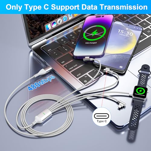 Revolutionary 4-in-2 Multi-Device Charging Cable: 100 W High-Speed USB-C Power Hub for i Phone, Apple Watch, i Pad, and Galaxy – 10 ft Length with Ergonomic 90-Degree Connector for Effortless Travel and Clutter-Free Charging – Your All-in-One Solution for Dynamic Tech Users!
