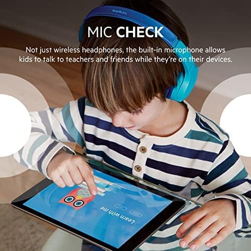 Belkin Sound Form Mini Kids Wireless Bluetooth Headphones – Safe 85 d B Volume Control, 30-Hour Playtime, Built-In Microphone – Lightweight On-Ear Style for i Phone, i Pad, Fire Tablet & More – Ideal for Learning, Entertainment & Safe Listening