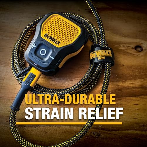 DEWALT Heavy Duty 100 W USB C Cable – 6 ft High-Speed Type-C to Type-C Fast Charging Cord for i Phone 16/15 Pro Max, Mac Book, i Pad & Samsung Galaxy – Enhanced Durability for Jobsite and Home Use with PD Technology