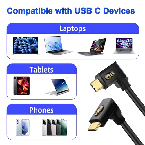 Unlock Superior Performance with the Compact 90-Degree USB4 C Cable – Unmatched 240 W Rapid Charging, Thunderbolt 3 Compatibility, Stunning 8 K Video Output, and Lightning-Fast 40 Gbps Data Transfer – Perfect Solution for Space-Saving Efficiency and Device Durability