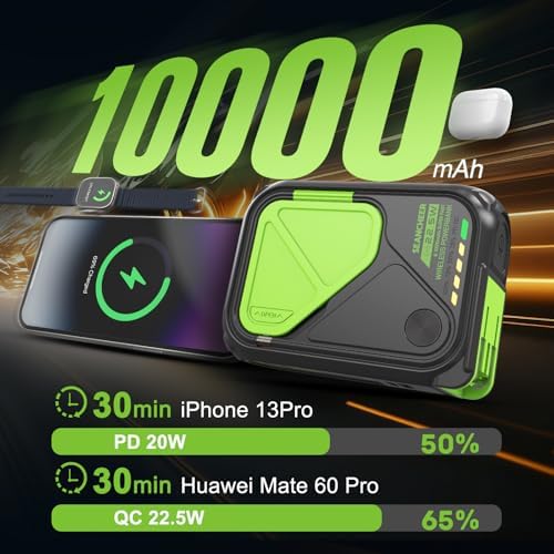 Compact Magnetic Power Bank – P05 Portable Charger with 10000 m Ah Capacity for Fast Wireless Charging, Built-in Cable & Foldable Plug – Perfect Travel Companion for i Phone, Samsung & Android Devices