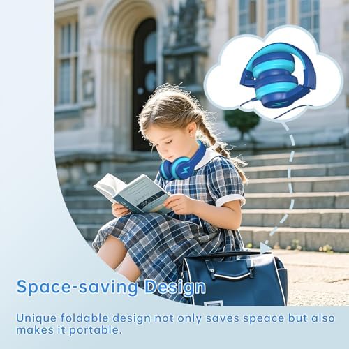 Unleash Your Child’s Potential with Premium USB-C Over-Ear Headphones – Crisp HD Audio, Safe Volume Control for Young Ears, Perfect for Learning and Adventure, Compatible with i Pads, PCs, Tablets – Stylish Foldable Design in Eye-Catching Blue for Ultimate Comfort and Engagement