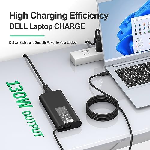 High-Performance 130 W USB-C Charger for Dell XPS & Precision Laptops – Universal Compatibility, Fast Charging, and Enhanced Safety Features – Ideal Replacement for XPS 15, 17, and Latitude Models – Lightweight, Compact Design with Over-Voltage Protection for Reliable Power Delivery