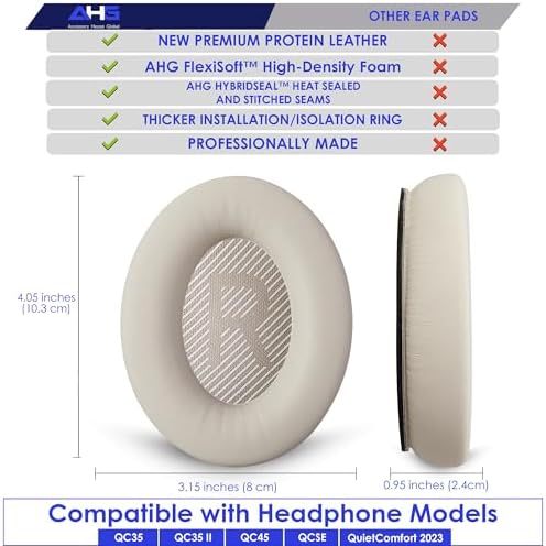 Ultimate Comfort Upgrade Kit: Premium Replacement Ear Pads & Headband Cushions for Bose Quiet Comfort 2023 Models (QC45, QCSE, QC35 II) – Easy DIY Installation in Elegant White Smoke for Superior Sound Quality and Long-lasting Durability