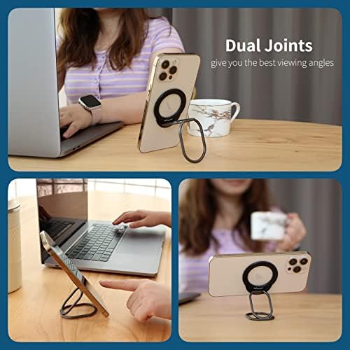 Revolutionary MINDSKY Mag-Safe Phone Grip & Stand for i Phone 12/13/14/15 Series – 360° Dual-Arm Adjustable Kickstand with Superior Magnetic Support – Lightweight, Durable Design for Enhanced Drop Protection – Effortless Hands-Free Use & Easy Wireless Charging Compatibility