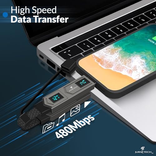 Magnetic 4 in 1 Multi Charging Cable with LED Display, Portable Keychain Charger, Fast as lightning charging/Type C/USB A/USB C Ports for iPhone iPad Mac, AirPods Samsung Google, (65W) (Red) – Enhanced Compatibility and Speed