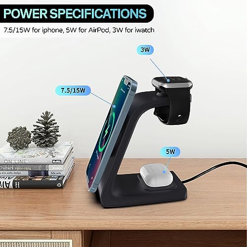 Ultimate 3-in-1 Magnetic Fast Wireless Charging Station for Apple Devices – Seamless Power for i Phone 12-16 Series, Air Pods 2/3/Pro, and Apple Watch Series 2-8, SE, Ultra – Compact, Efficient Design with 7.5 W and 15 W Fast Charging Options – Qi-Certified Convenience for Your Home or Office