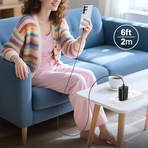 Excgood 25 W Ultra-Fast USB C Charger with 6 ft Durable Braided Type C Cable – Optimal Charging Solution for Galaxy S25/S24/S23/S22 – Dual Pack for Home & On-the-Go – Enhanced Power Delivery with Safety Features