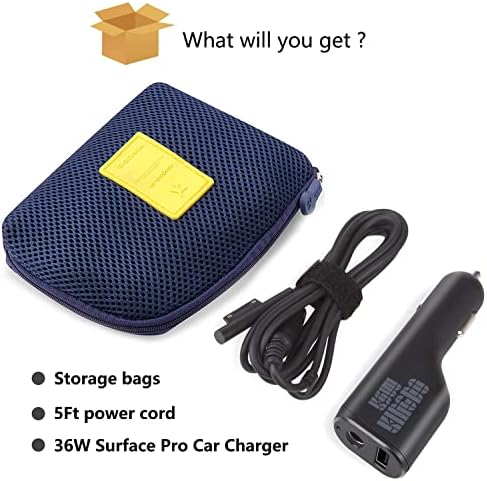 Rapid Charge 36 W Car Charger for Microsoft Surface Pro & Laptop – Dual Charging with USB 2.0 Port, 5 Ft Cord & Travel Pouch – Perfect for Surface Pro 3/4/5/6, Surface Book, and Surface Go Models – Enhanced Compatibility for On-the-Go Professionals