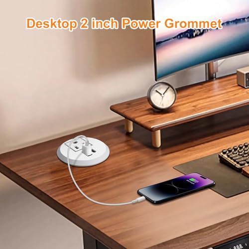 Transform Your Workspace with the 20 W USB-C Fast Charge Recessed Power Grommet – 2-Inch Flush Mount Desk Outlet Featuring 6.5 FT Extension Cord for Effortless Connectivity in Home, Office, School, or Hotel – Ultimate Space-Saving Power Solution with Enhanced Device Compatibility