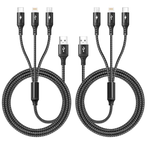 Versatile 3 in 1 Braided USB Charging Cable – 2 Pack, Fast 3.5 A Charge, 6 ft Length, Compatible with i Phone 15/14/13/12/11/X/8/7, Samsung Galaxy, Google Pixel, and More – Durable Multi-Device Charger for Home, Office, and Travel
