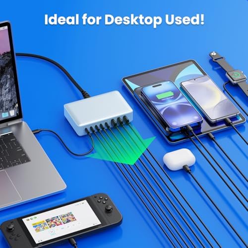 Power Up in Style: 300 W Ga N IV 8-Port USB-C Charging Hub – Fast PD 100 W Charger for Mac Book, i Phone 16/15/14, and Galaxy Devices – Ultimate Compact Charging Solution for Home and Travel Efficiency – Multi-Device Compatibility with Rapid Charging Capability – Engineered for Professionals and Tech Enthusiasts – Stay Powered Anywhere with This Versatile Charging Station
