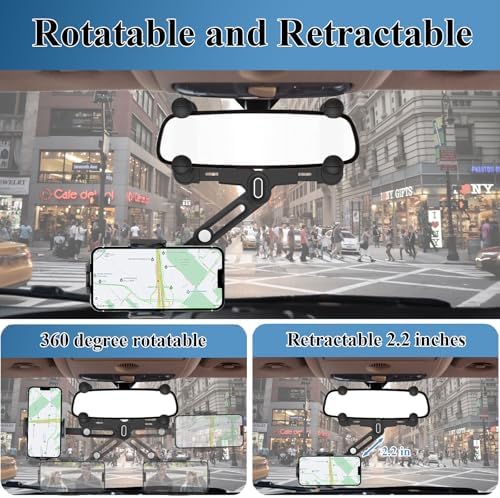 Mag Safe Rear View Mirror Phone Holder – Adjustable Magnetic Car Mount for i Phone 16/15/14/13/12 & All Mag Safe Devices – Secure Grip for Hands-Free Navigation – Compact Retractable Design with Effortless Installation – Elevate Your Driving Experience and Stay Connected Safely