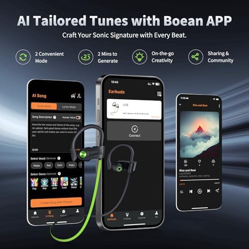 Premium IPX7 Waterproof Bluetooth 5.3 Earbuds – Wireless Sports Headphones with 16-Hour Playtime, Stereo Bass, and Secure Earhooks for Enhanced Performance in Running and Workouts – Ultimate Audio Freedom and Durability for Active Lifestyles