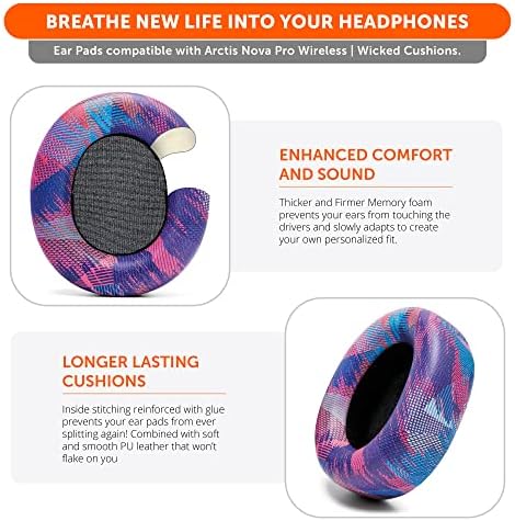 Upgrade Your Sound: WC Premium Replacement Earpads for Steelseries Arctis Nova Pro Wireless by Wicked Cushions | Enhanced Comfort with Thick, Soft Leather & Superior Durability | Red Camo Design for Distinctive Style & Optimal Sound Isolation