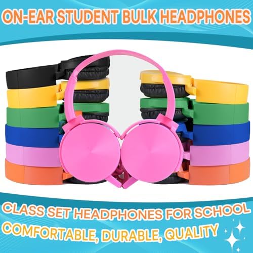 Classroom Audio Excellence: 10-Pack Durable Wired Headphones for Students – Adjustable Comfort, Enhanced Device Compatibility, Lightweight Design for Effortless Portability, Ideal for Group Learning and Focused Study Sessions