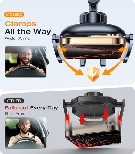 VICSEED Military-Grade Car Phone Holder Mount – Ultra-Stable Anti-Shake Design for CD Slot & Air Vent Installation, Thick Case Compatible for i Phone 16, 15, 14 & All Samsung Models – Unmatched Durability & Versatile Usage for Enhanced Driving Safety