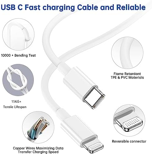 Enhanced Charging Trio: MFi Certified Fast Charger Pack for i Phone – 3 Quick Charging Blocks & 10 ft USB-C to Lightning Cable for Models 14, 13, 12, 11, X – Unmatched Speed and Versatility for Seamless Power Solutions