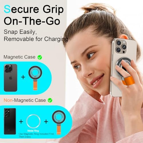 Mag Safe Universal Phone Grip & Kickstand for i Phone 12-16 Pro Max – Versatile Double-Sided Magnetic Holder for Secure Handling & Hands-Free Viewing in Gym, Kitchen & Beyond – Sleek Black Silicone Design for Stylish Convenience and Optimal Performance