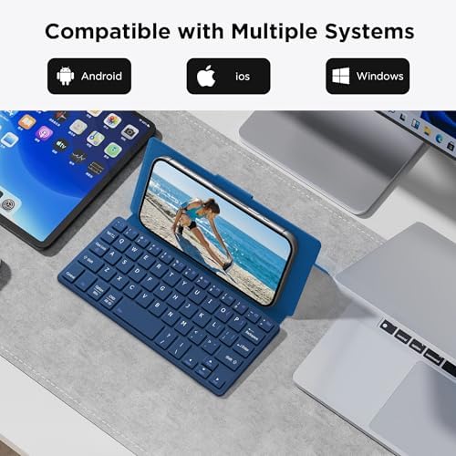 CACOE Ultra-Slim Foldable Wireless Keyboard with Integrated Stand – Dual-Channel QWERTY Design for Seamless Device Switching – Portable Mini Keyboard for Smartphones, Tablets, and Laptops – Stylish Wine Red Finish for Enhanced Productivity and Versatility