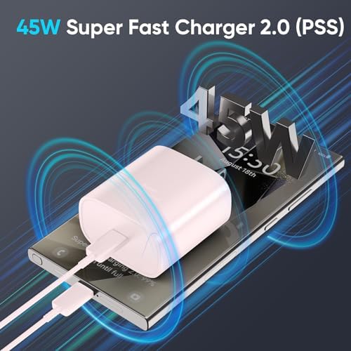 Rapid Charge 45 W USB Type C Power Adapter with 6.6 FT Cable for Samsung Galaxy – Ultimate Fast Charging Solution for S25/S25 Ultra/S24/S23/S22/Note Series – Enhanced Compatibility and Robust Build for Daily Demands