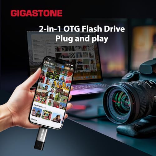 GIGASTONE 16 GB Dual Flash Drive Pack – Ultra-Fast 2-in-1 USB 3.2 Gen 1 with Type-A & Type-C Connectors for Seamless Data Transfer Across Smartphones, PCs, Macs, and More – Plug & Play Design with 100 MB/s Speed and Compact Cap for Easy Portability – Perfect for Students and Professionals