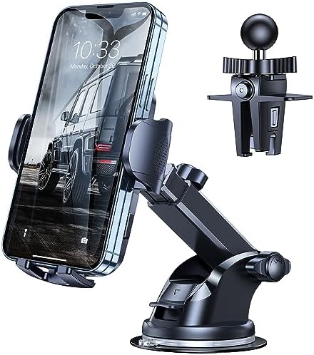 Humixx Military-Grade Universal Phone Mount for Cars – Secure Dashboard, Windshield & Air Vent Holder for i Phone 14 Pro Max and Samsung Devices – Hands-Free Convenience with 360-Degree Rotation and Robust Suction Power for Enhanced Safety and Efficiency