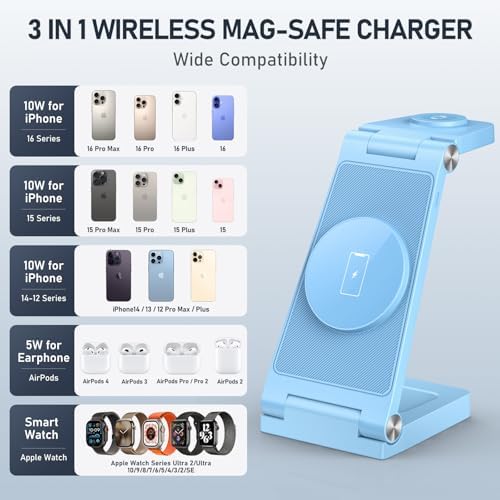 Innovative 3-in-1 Magnetic Wireless Charging Station – Premium Foldable Dock for i Phone 16/15/14/13/12, Apple Watch Ultra/Series 9-2, and Air Pods – Ultimate Travel-Friendly Power Hub with Superior Rapid Charging for Tech Savvy Professionals and On-the-Go Users