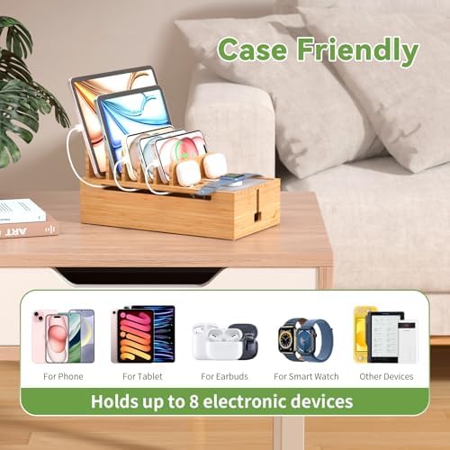 Pezin & Hulin Premium Cable Management Box – Multi-Device Charging Station with 5-Port Adapter & 6 Versatile Cables – Elegant Natural & Black Design for Seamless Organization and Clutter-Free Living – Ideal for Home Offices and Modern Spaces