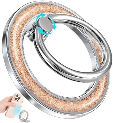 Chic Golden Rose Mag Safe Phone Ring Holder – Stylish Glitter Grip Stand for i Phone Models 16, 15, 14, 13 Pro Max Plus – Secure, Hands-Free Accessory for Enhanced Functionality and Glamour.
