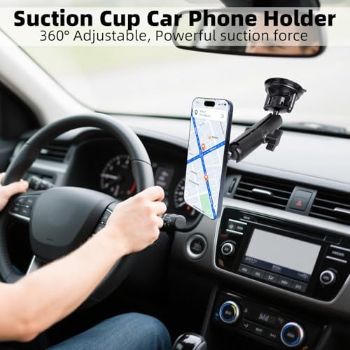 Mag Safe-Compatible Magnetic Car Phone Holder – Ultra-Stable 360° Swivel Suction Mount for i Phone 12-16 Series – Effortless Hands-Free Navigation & Secure Dashboard or Windshield Installation for Safe Driving Experience