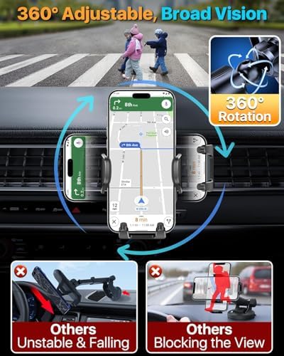 HTU Military-Grade Car Phone Holder – Heavy-Duty 360° Adjustable Vent Mount for i Phone 12-16 Pro Max & Samsung Devices – Unparalleled Stability with Steel-Hook Design for Hands-Free Safety – Effortless Tool-Free Installation & Premium Durability for Daily Use