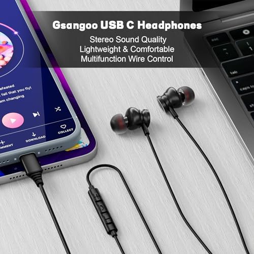 Ultimate USB C Wired Headphones for Samsung Galaxy S25/S24/S23/S22 Ultra, i Phone 15/16 Pro Max & Google Pixel 9 Pro 8 a – High-Fidelity Noise-Cancelling Earbuds with Built-in Mic, Volume Control & Ergonomic Comfort – Experience Unmatched Audio Clarity in Striking Blue