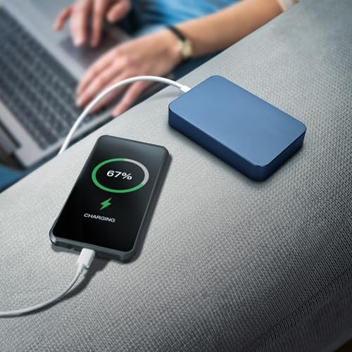 AT&T Essentials Navy Blue 10000 m Ah Magnetic Power Bank – Ultra-Fast USB-C PD Portable Charger with Foreign Object Detection for Enhanced Safety and Compatibility – Perfect for Travel and On-the-Go Charging