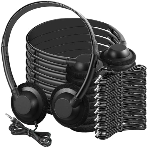 60-Piece Classroom Headphone Set – Adjustable On-Ear Design for All Ages – Noise-Canceling 3.5 mm Audio Jack – Premium Sound for Schools and Libraries – Hygienic, Durable, and Lightweight Headphones for Enhanced Learning Experiences – Perfect for Prolonged Use in Educational Settings
