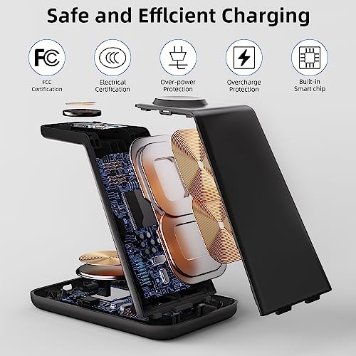 Ultimate 3-in-1 Wireless Charging Station for i Phone, Apple Watch, and Air Pods – Fast Charge with Ergonomic Design, Enhanced Compatibility, and Safety Features for Home, Office, and Travel Use