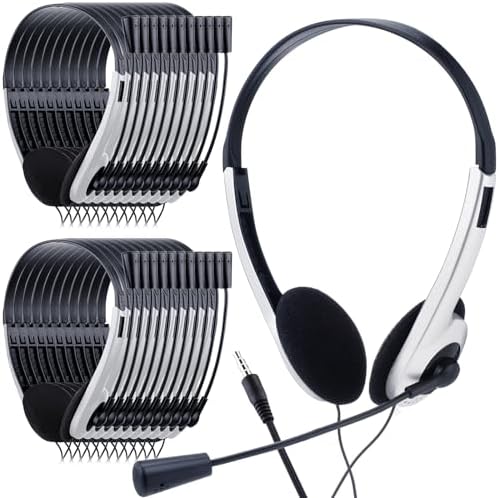 Yunsailing 30-Pack Classroom Headphones with Microphone – Lightweight, Adjustable On-Ear Earphones for Enhanced Student Engagement | Perfect for School, Remote Learning & Group Activities | Durable 3.5 mm Jack for Clear Audio Communication
