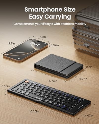 Proto Arc Portable Bluetooth Foldable Keyboard – Travel-Friendly Compact Design with PU Leather Cover for i Pad, i Phone, and Tablets – Rechargeable Wireless Mini Keyboard for Effortless Typing on the Go – Gray