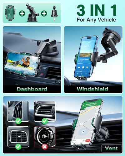 VANMASS Ace Car Phone Holder Mount – Upgraded Military Steel Hook & Super Suction Cup for Ultimate Hands-Free Navigation – Compatible with i Phone 14, 13, 12 Pro Max & Samsung – Versatile Dashboard, Windshield & Air Vent Stand for Enhanced Driving Safety
