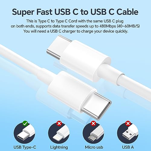 High-Speed 100 W USB C to USB C Cable 2 Pack – 10 ft Fast Charging Cord for i Phone 16/15/Pro/Max/Plus, Mac Book, i Pad Pro/Air, Samsung – Durable Type C Charger with Enhanced Compatibility & 480 Mbps Data Transfer