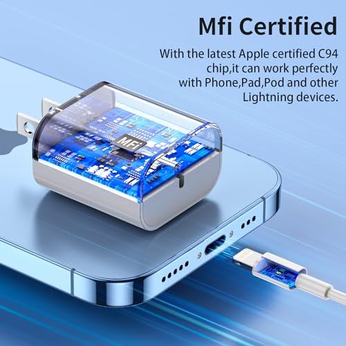3-Pack Apple MFi Certified 20 W PD USB-C Fast Charger with 6 FT Cables – Premium Charging Solution for i Phone 14, 13, 12, and 11 Models – Rapid Charge Up to 50% in 30 Minutes – Enhanced Durability and Safety Features for Home and Travel Use – Optimal Compatibility with i Phone Pro Series and XS Models