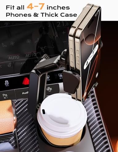 Dual-Function Car Cup Holder and Phone Mount – Adjustable Holder for 4-7 Inch Devices – Sturdy and Versatile Automotive Accessory for Secure Smartphone and Beverage Storage – Perfect for Every Drive