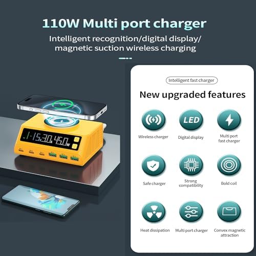 Max Lax 110 W Blue Fast USB Charging Hub – 6-Port Power Station with 3 USB & 3 PD Ports, Digital Display for Rapid Multi-Device Charging of Laptops, Phones & Tablets – Ultimate Efficiency & Safety Features for Tech Enthusiasts